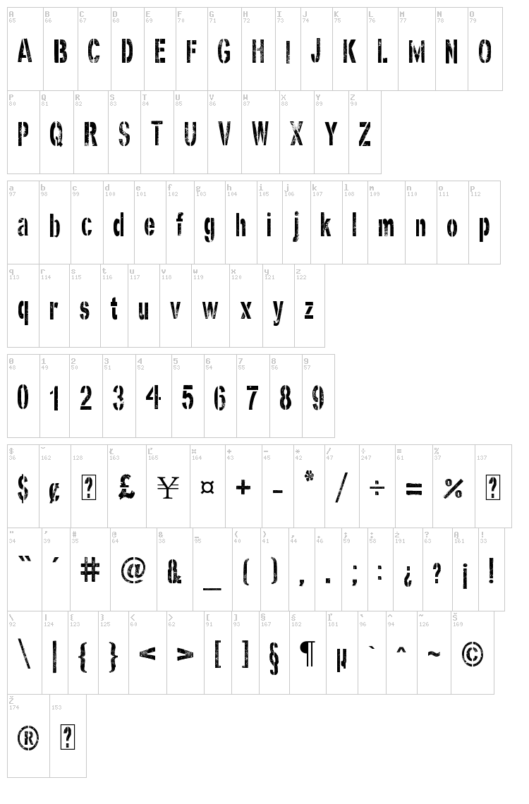 Ghost Army Stencil font map
